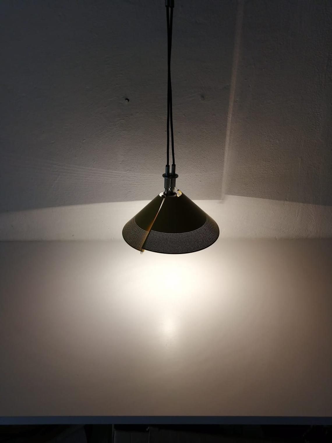 Wonderful Italian Sintheto Soffitto Yellow Metal Pendant Lamp By F. A. Porsche For Luci, 1980s Italy photo vinterior