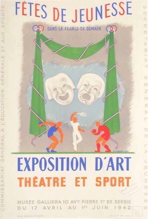 Fumeron René   Lithograph Poster   Youth Festival Theater And Sport , Vichy Propaganda Poster 1942