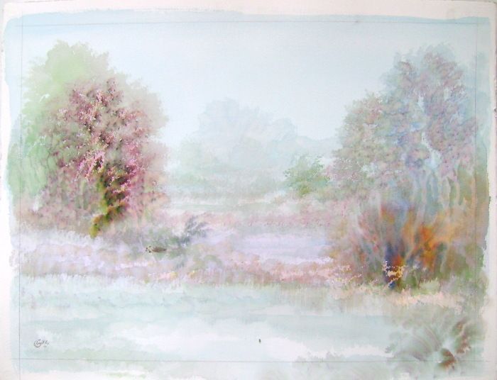 Ribes Guy Large Format Original Watercolor And Gouache Romantic Landscape 4