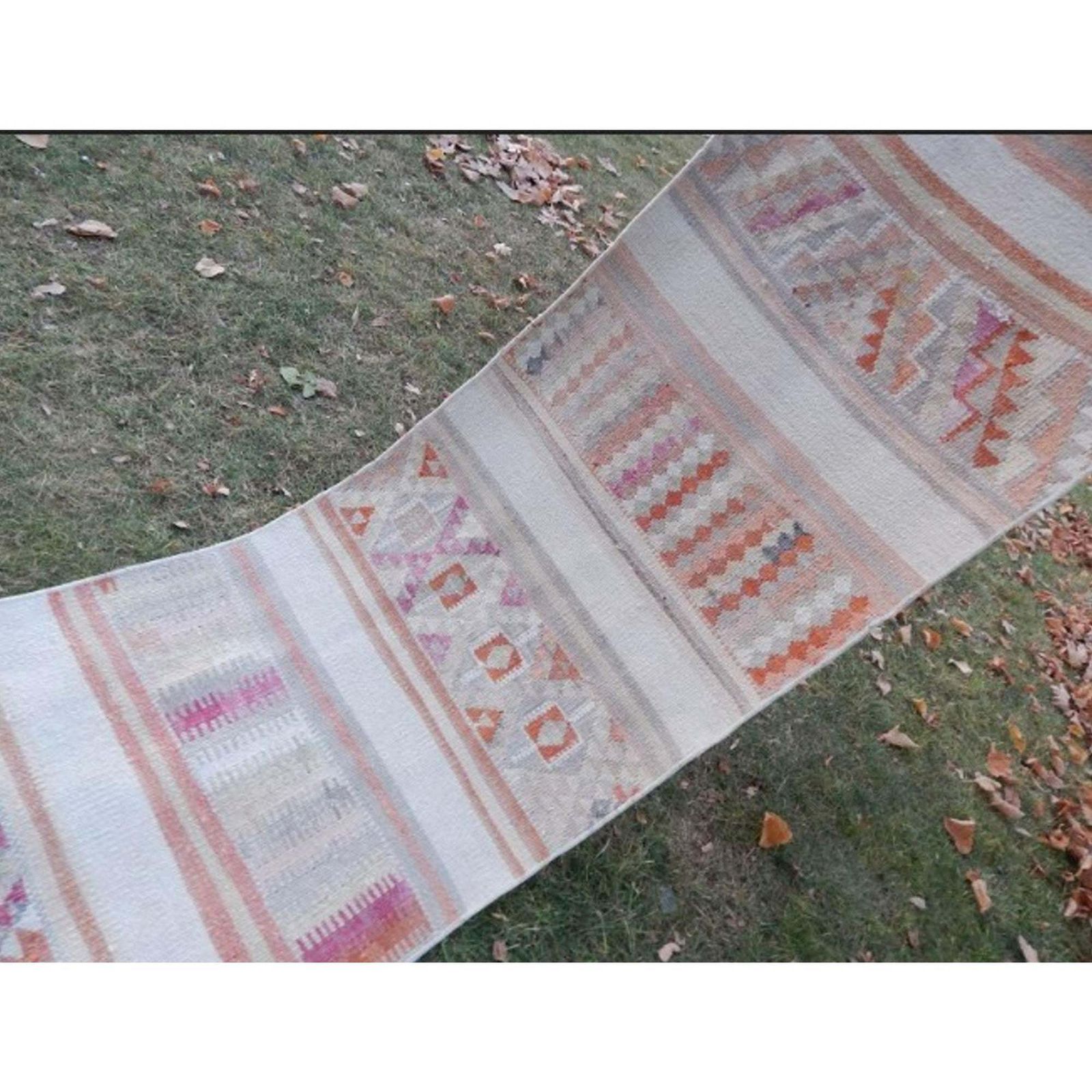 Turkish Handwoven Oushak Kilim Rug Runner For Home Decor, Traditional Old Wool Kelim photo 535.0