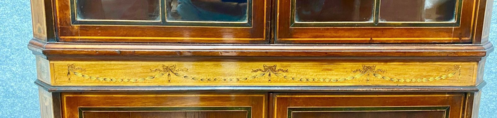 Sheraton Revival Mahogany & Satinwood Inlaid Corner Cabinet photo vintage