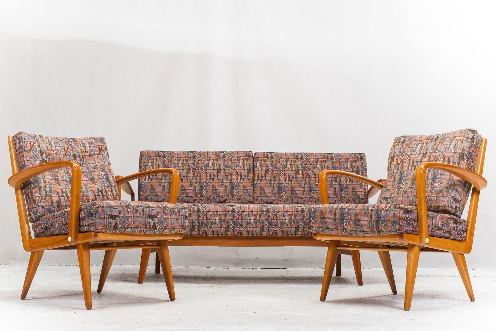 Antimott Easy Chairs & Daybed In Cherry By Walter Knoll / Wilhelm Knoll For Knoll Inc. / Knoll International, 1950s, Set Of 3 photo furniture