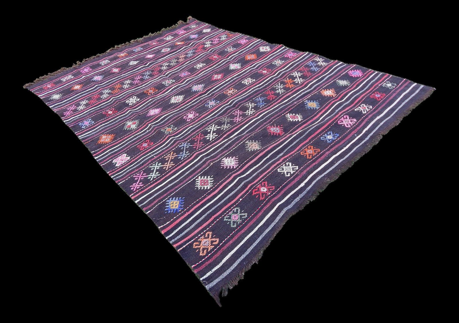 1980s Unique Kurdish Tapis Kilim Tapestry, Vintage Geometric Pattern Tribal Flatweave Kelim, Moroccan Style Rug, 6'11'' X 9'4'' / 211 X 285 Cm photo furniture