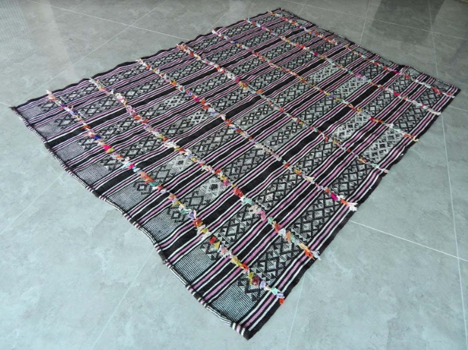 Antique Primitive Rug Hand Woven Cotton Anatolian Kilim Rug   5′8″ × 7′8″