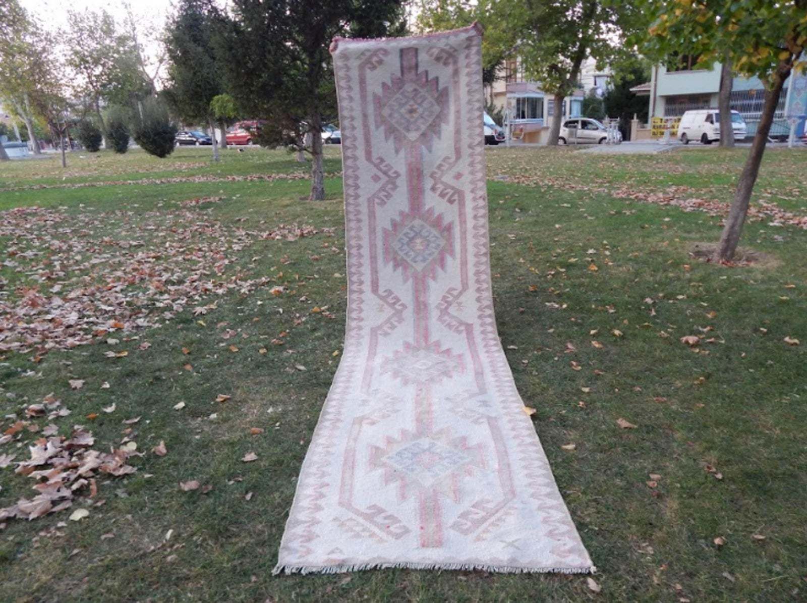 Hand Knotted Turkish Runner Rug. Boucherouite Style Herki Rug. Natural Undyed Wool 3′3″ × 12′10″ photo Textiles