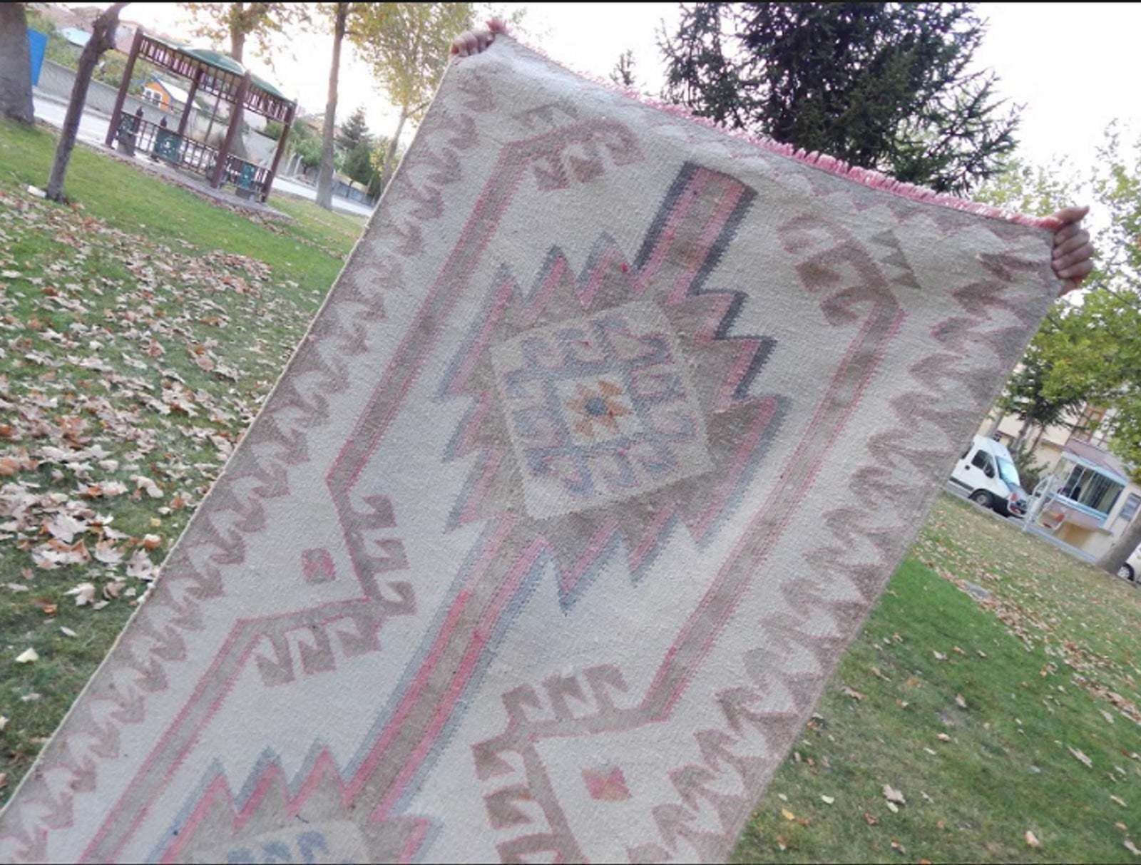 photo for sale Hand Knotted Turkish Runner Rug. Boucherouite Style Herki Rug. Natural Undyed Wool 3′3″ × 12′10″