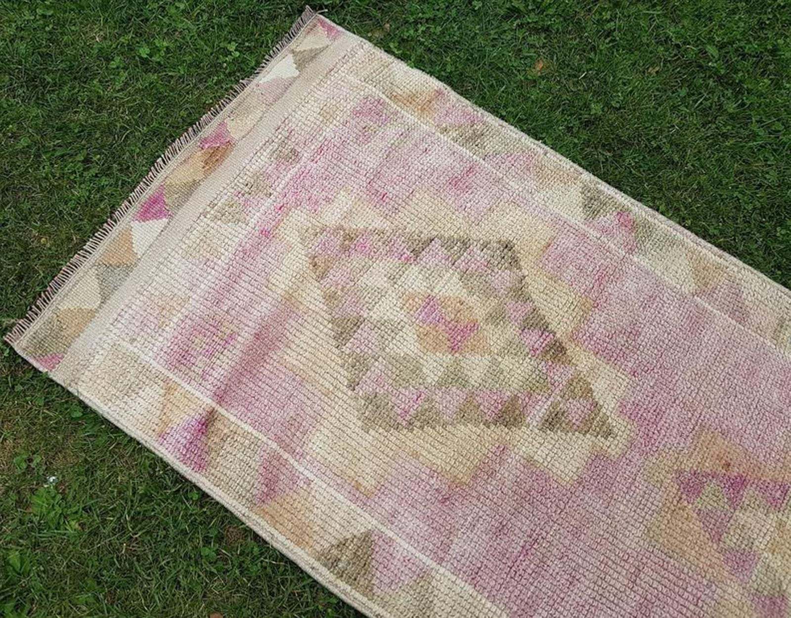 Antique 2.7 X 12.1 Ft. Rose Gold & Pink Color Kurdish Wool Handwoven Gallery Runner Area Rug Traditional Distressed Overdye Oushak Hall Rug photo buy