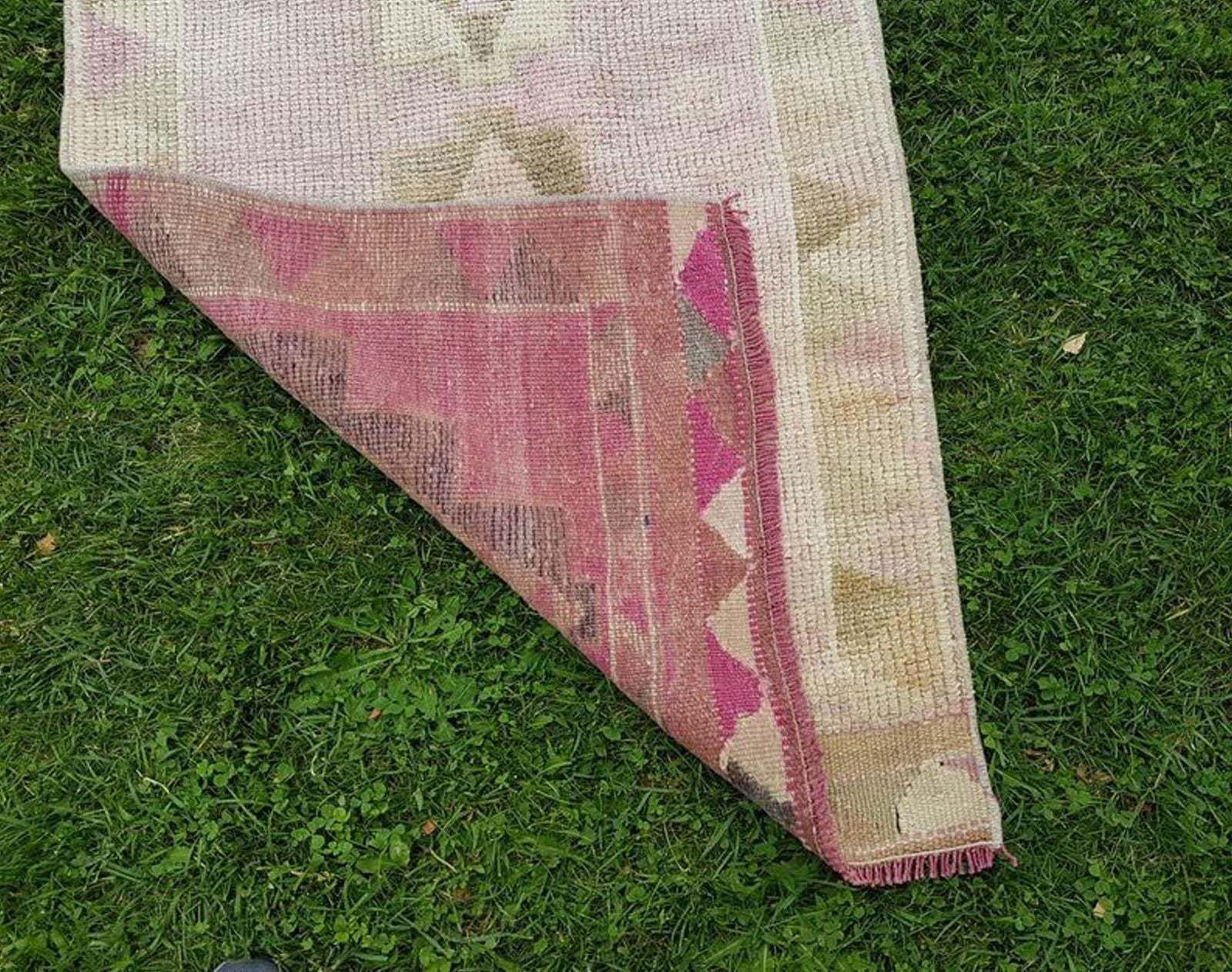 photo for sale Antique 2.7 X 12.1 Ft. Rose Gold & Pink Color Kurdish Wool Handwoven Gallery Runner Area Rug Traditional Distressed Overdye Oushak Hall Rug