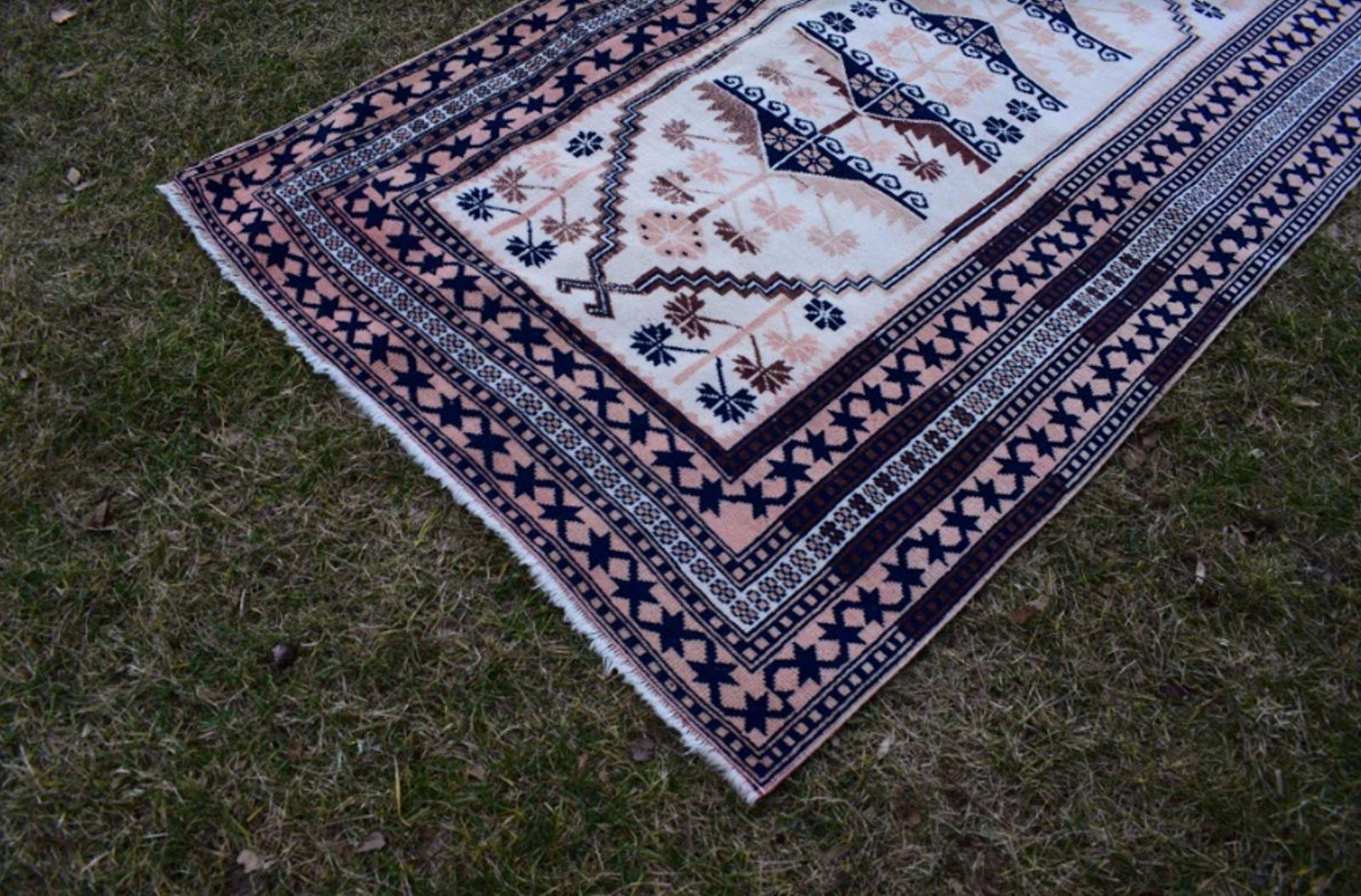 Oriental Area Rugs Wool Turkish Oushak Carpet, Office And Dining Room Decor Traditional Handwoven Flatweave Rug 3'7'' X photo vintage