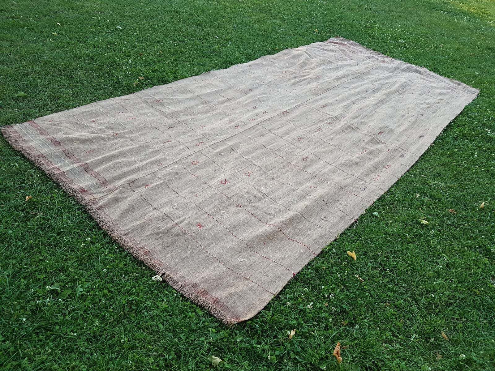 Vintage Natural Turkish Hemp Sisal Kilim Rug 5'11" X 12'10"