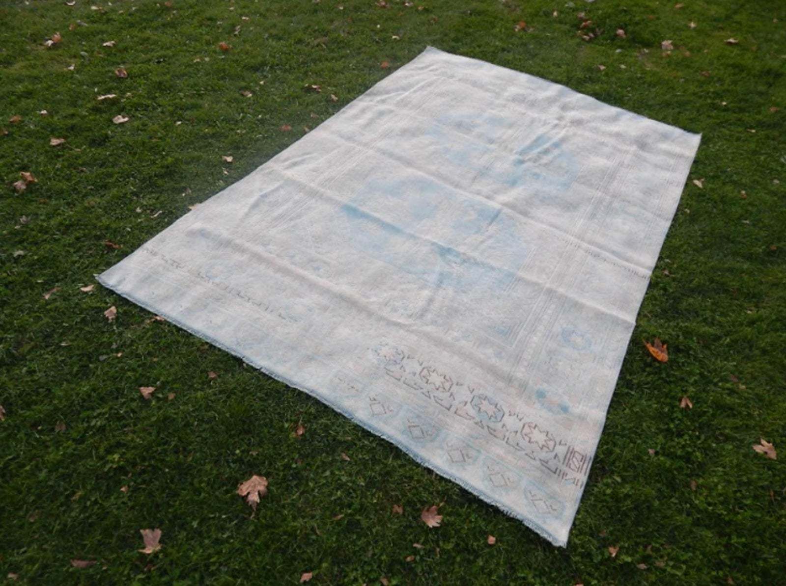 Vintage 1960s Anatolian Geometric Distressed Kars Wool Oushak Rug photo Textiles