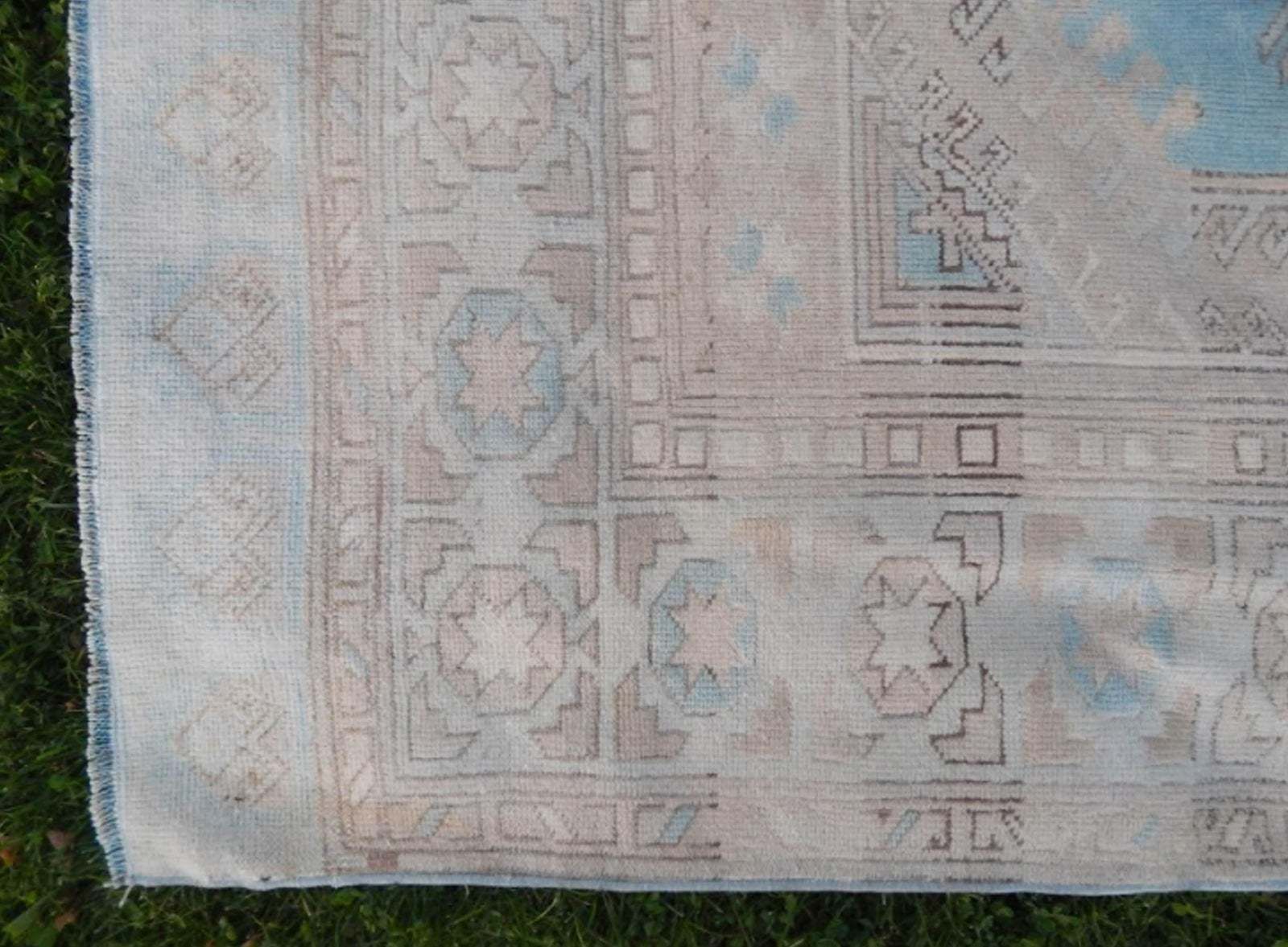Vintage 1960s Anatolian Geometric Distressed Kars Wool Oushak Rug photo buy