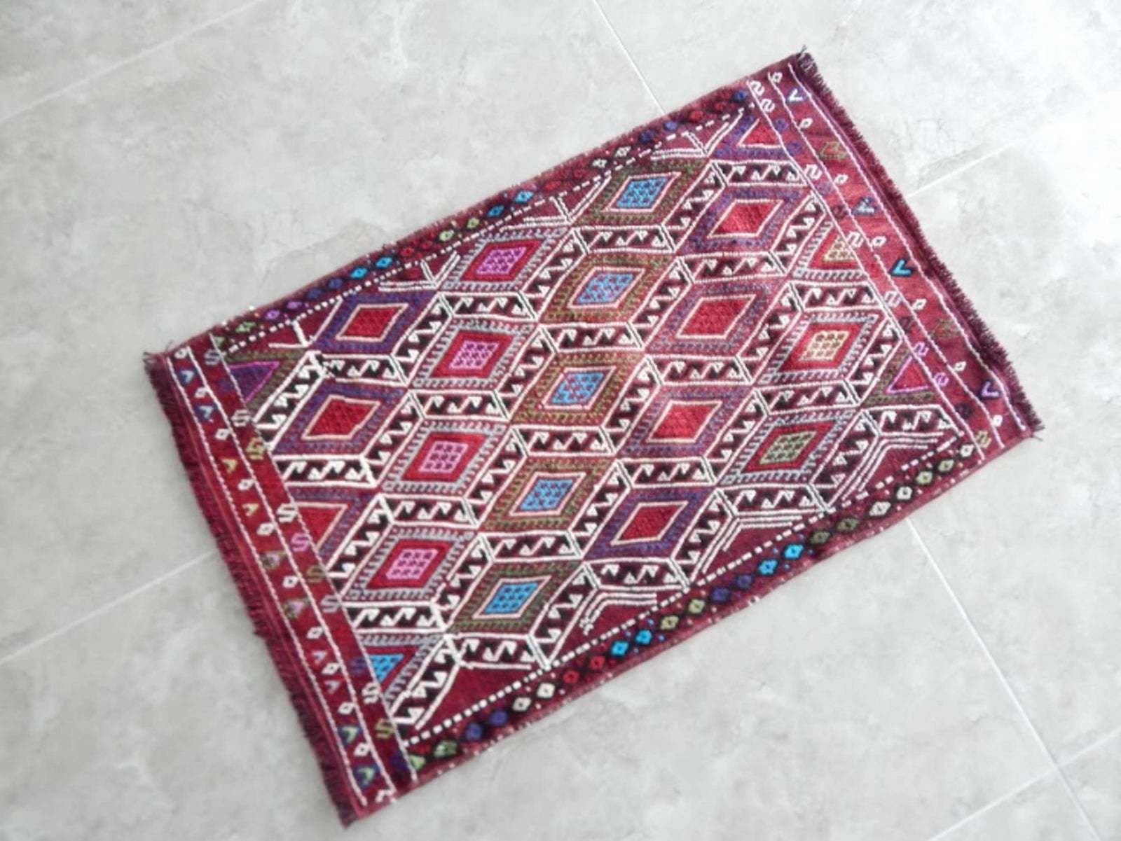 Vintage Geometrical Turkish Cicim Kilim Rug 1′10″ × 2′9″ photo for sale