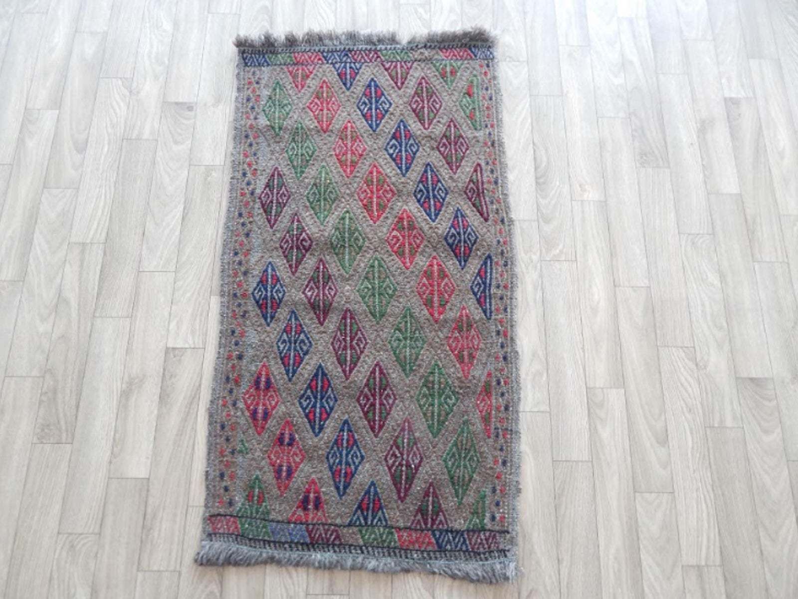 Vintage Small Geometrical Oushak Kilim Rug 1′8″ × 2′10″