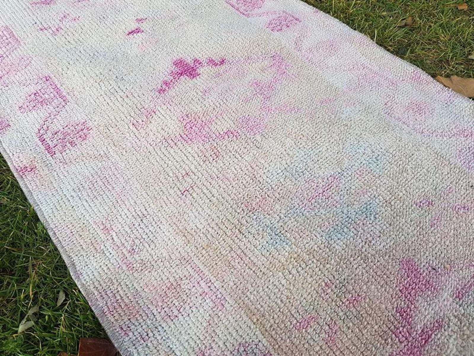 Distressed Rose Gold & Pink Color Kurdish Runner Rug 2'3'' X 11'1'' photo vintage