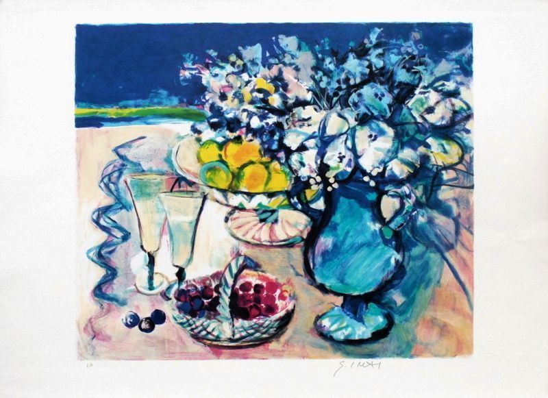Imaï Sachiko Lithograph Still Life With Flowers And Fruits
