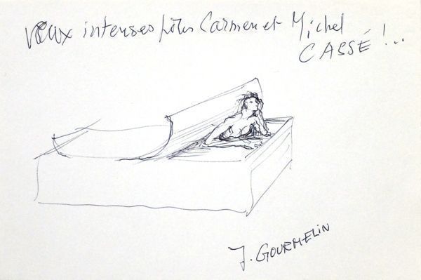 Gourmelin Jean Original Drawing Wishes For Carmen And Michel Cassé