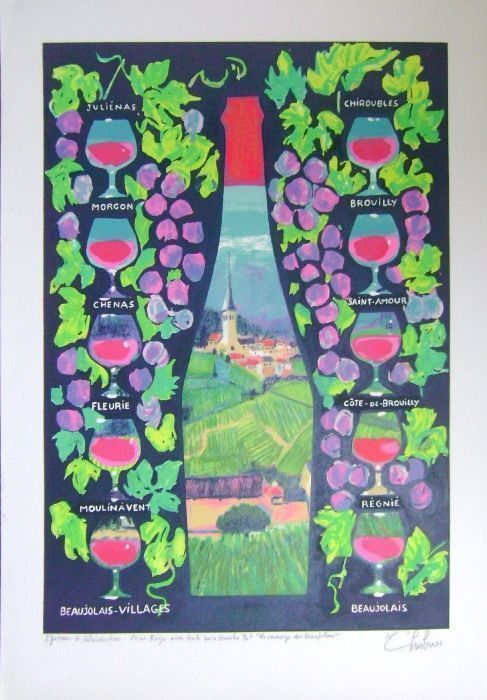 Chabrier Nathalie Lithograph Le Beaujolais Nouveau
