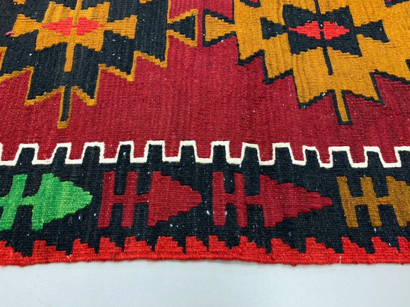 Vintage Turkish Kilim 283x121 Cm Wool Kelim Rug Large Red Black Purple Runner photo 475.0