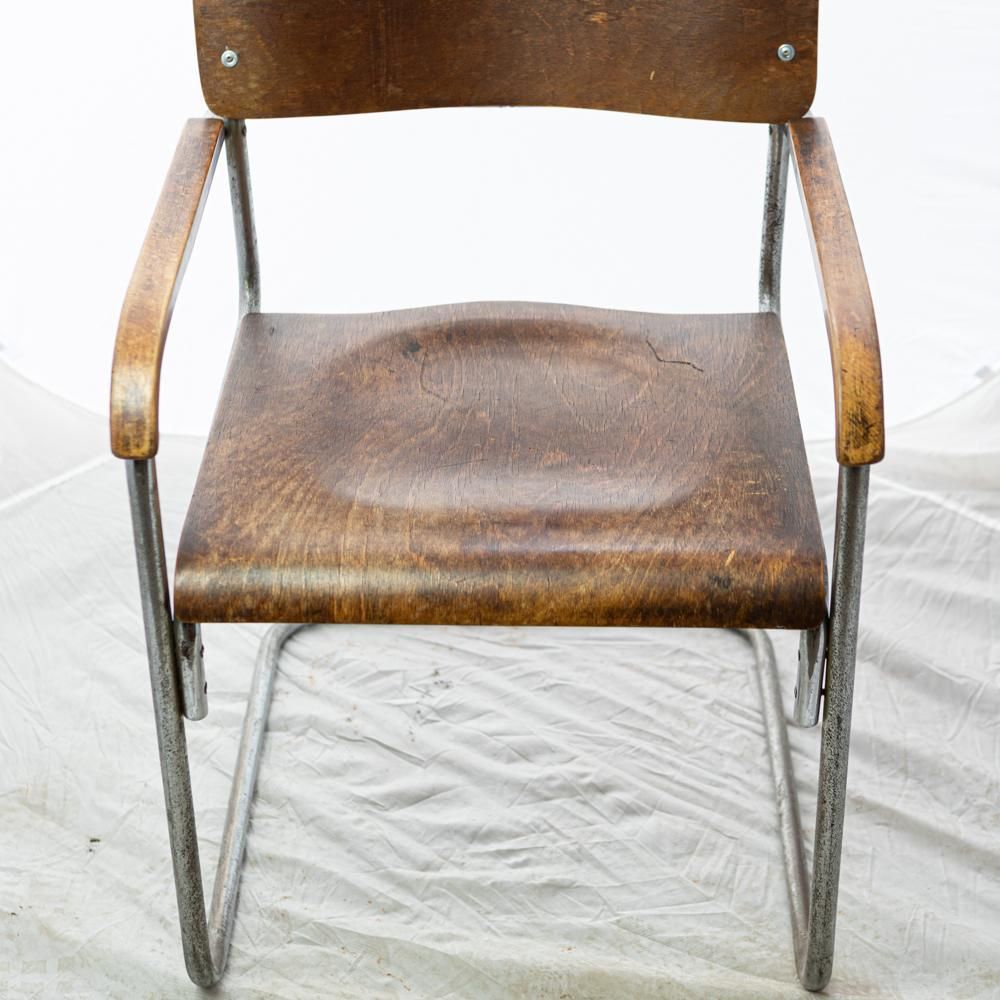 Reclaimed Bauhaus Wooden And Chrome Chair photo buy