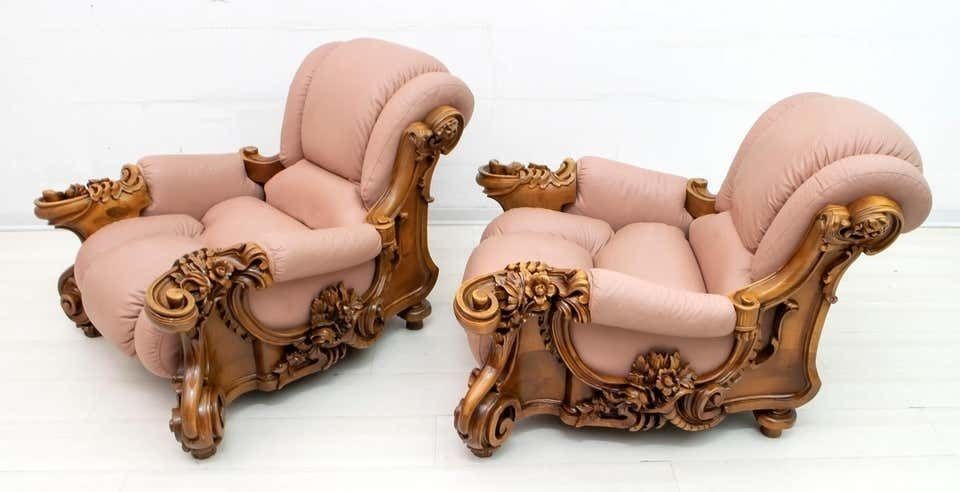 Pair Of Mid Century Modern Italian Liberty Style Leather Armchairs, 1950s photo vinterior