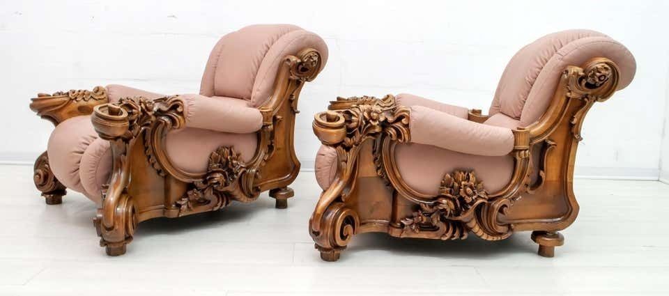 Pair Of Mid Century Modern Italian Liberty Style Leather Armchairs, 1950s photo buy
