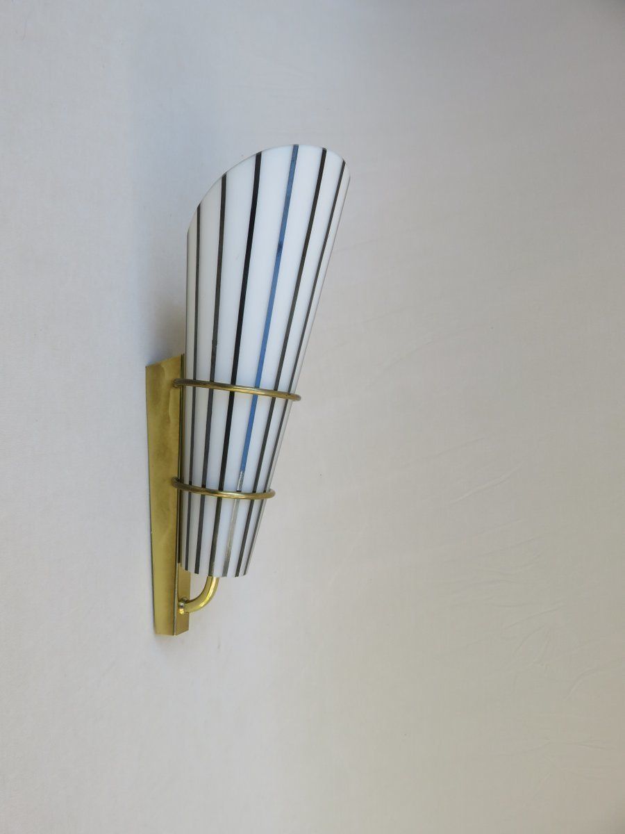 Extraordinary And Elegant Italian Black And White Striped Enamel Glass And Brass Sconces, 1950s, Set Of 4 photo furniture