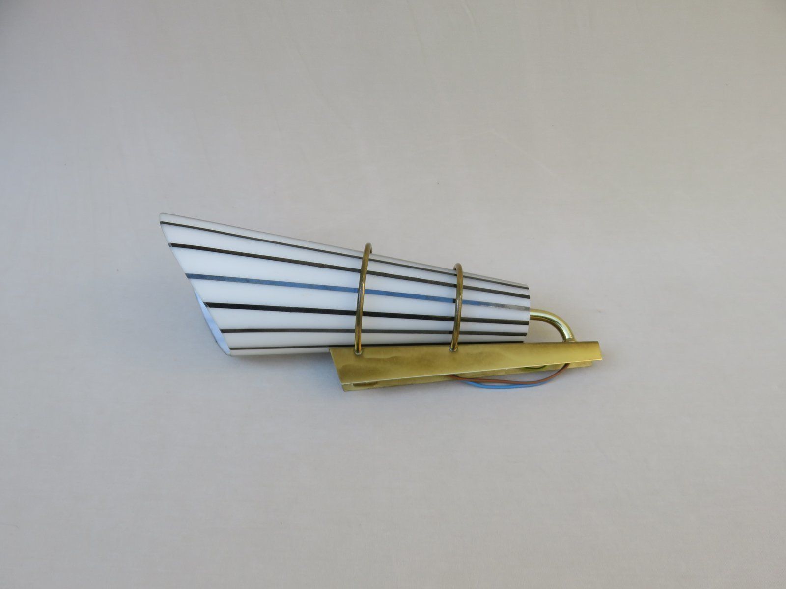 4963.15 Extraordinary And Elegant Italian Black And White Striped Enamel Glass And Brass Sconces, 1950s, Set Of 4 photo