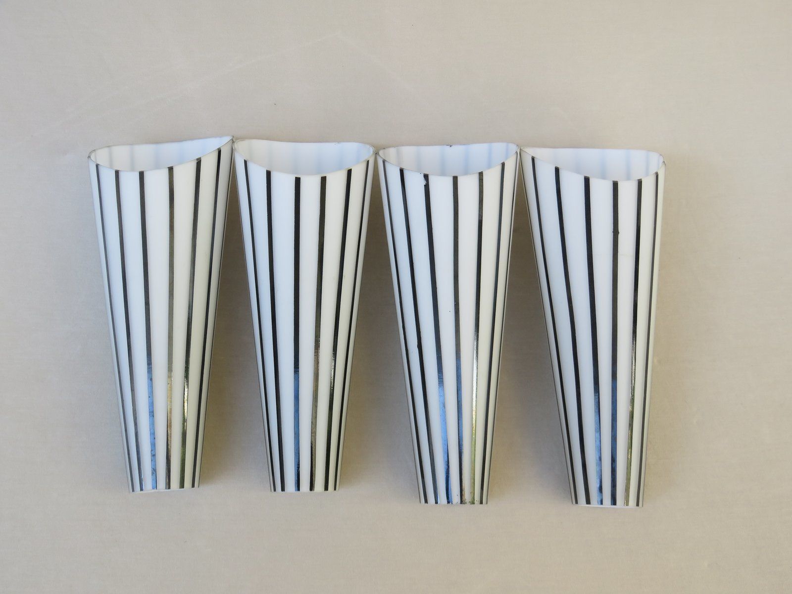 photo vintage Extraordinary And Elegant Italian Black And White Striped Enamel Glass And Brass Sconces, 1950s, Set Of 4