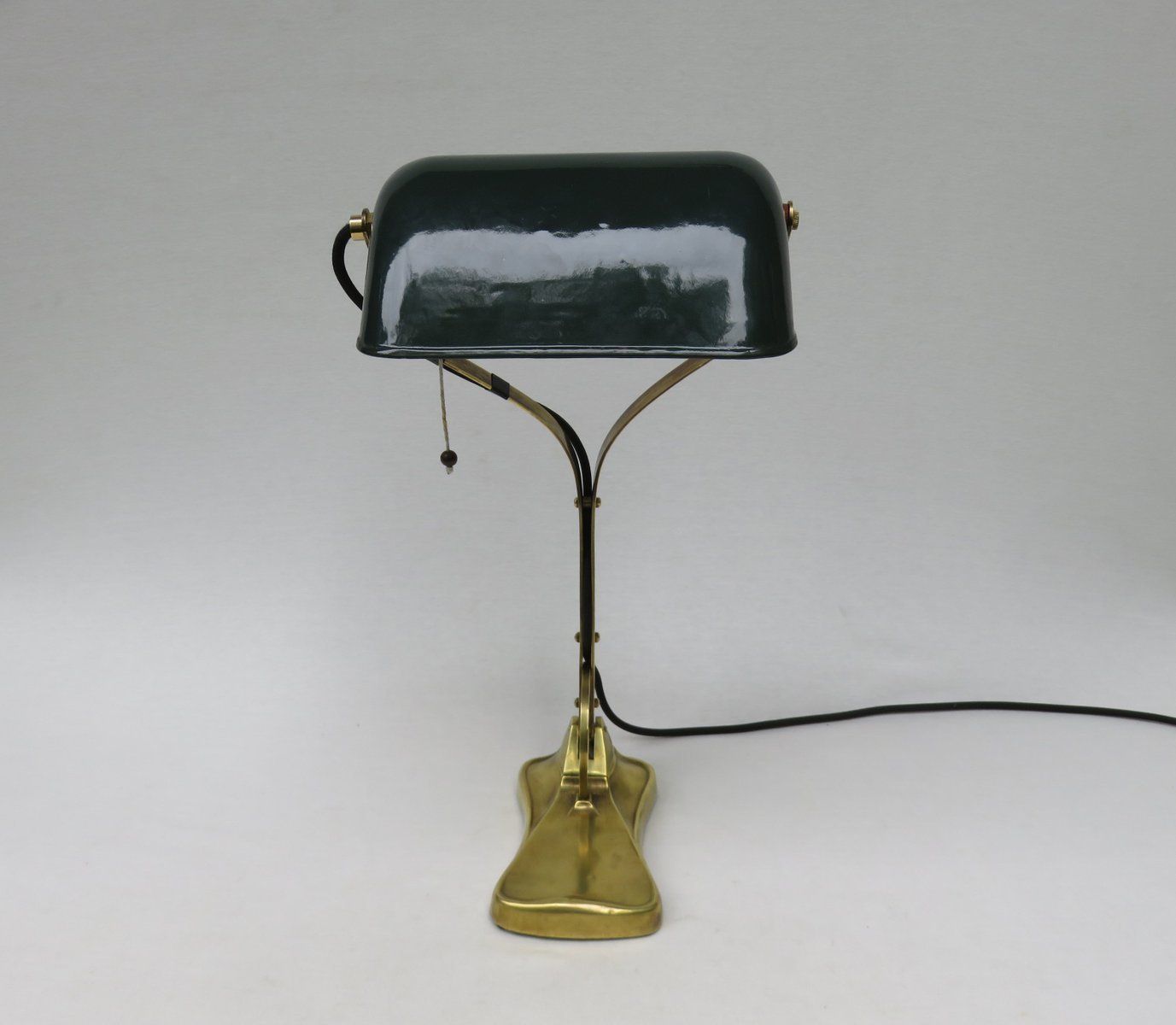 Antique Art Nouveau Enameled Brass Bankers Lamp With Dark Green Shade photo Lighting