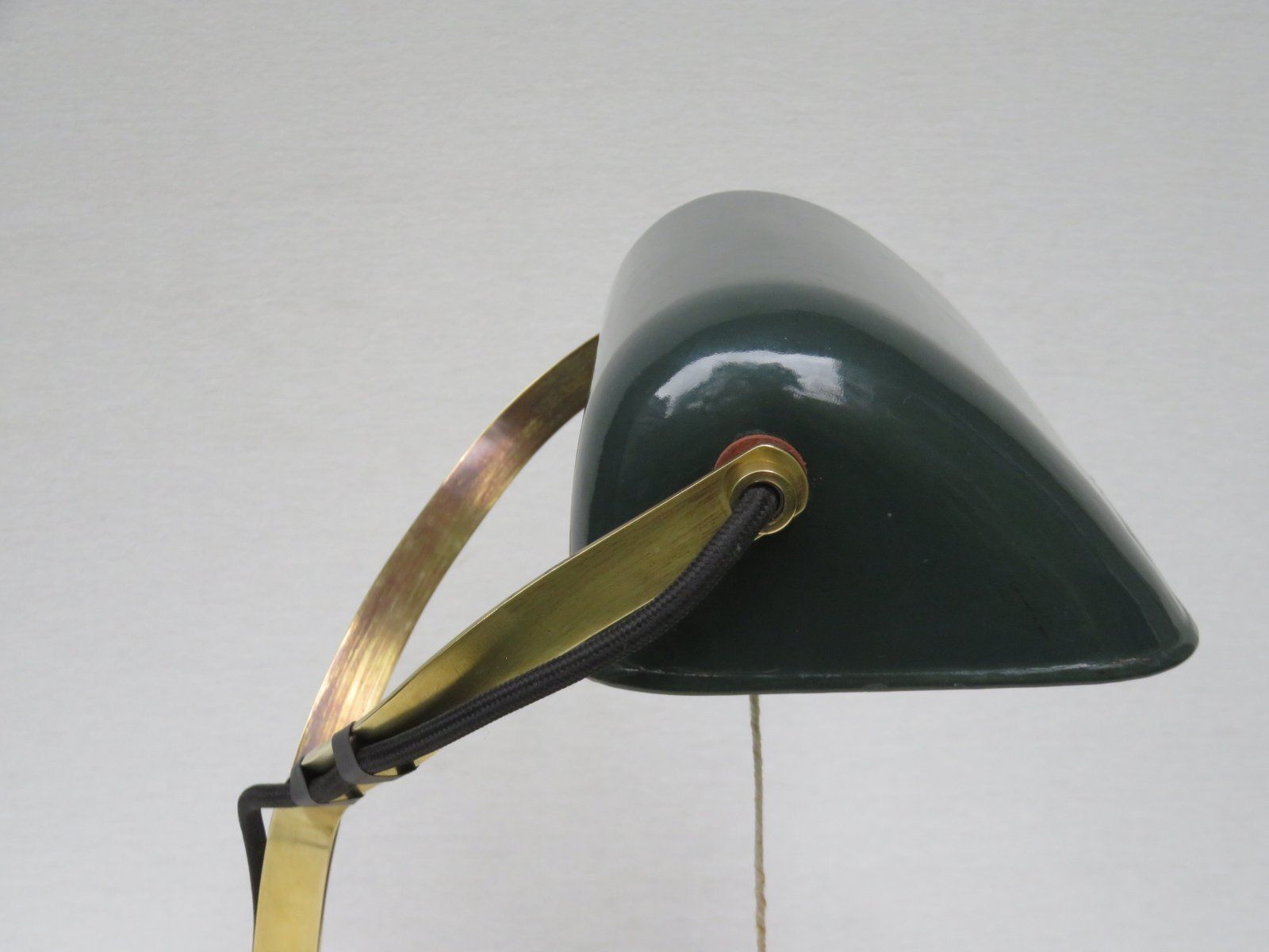Lighting Antique Art Nouveau Enameled Brass Bankers Lamp With Dark Green Shade photo
