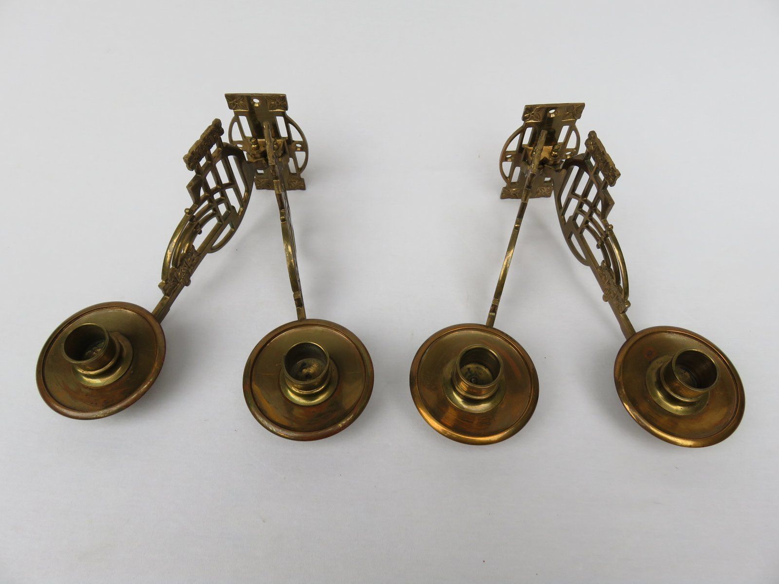 Art Nouveau Brass Piano Candleholders, Set Of 2
