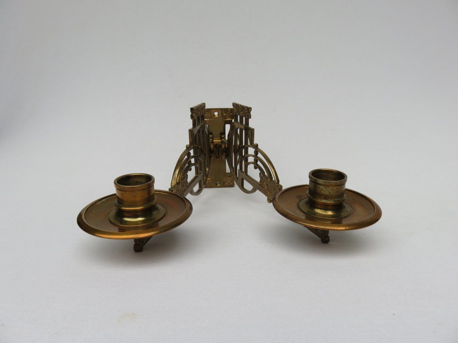 Art Nouveau Brass Piano Candleholders, Set Of 2 photo for sale