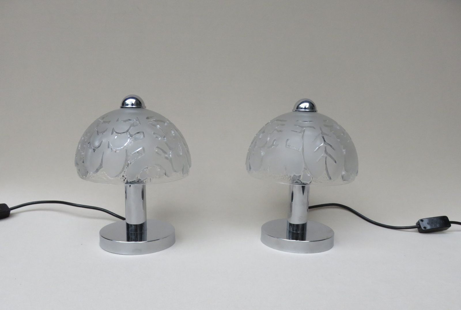 Small Pressed Glass And Chrome Mushroom Table Lamps From Peill & Putzler, 1970s, Set Of 2
