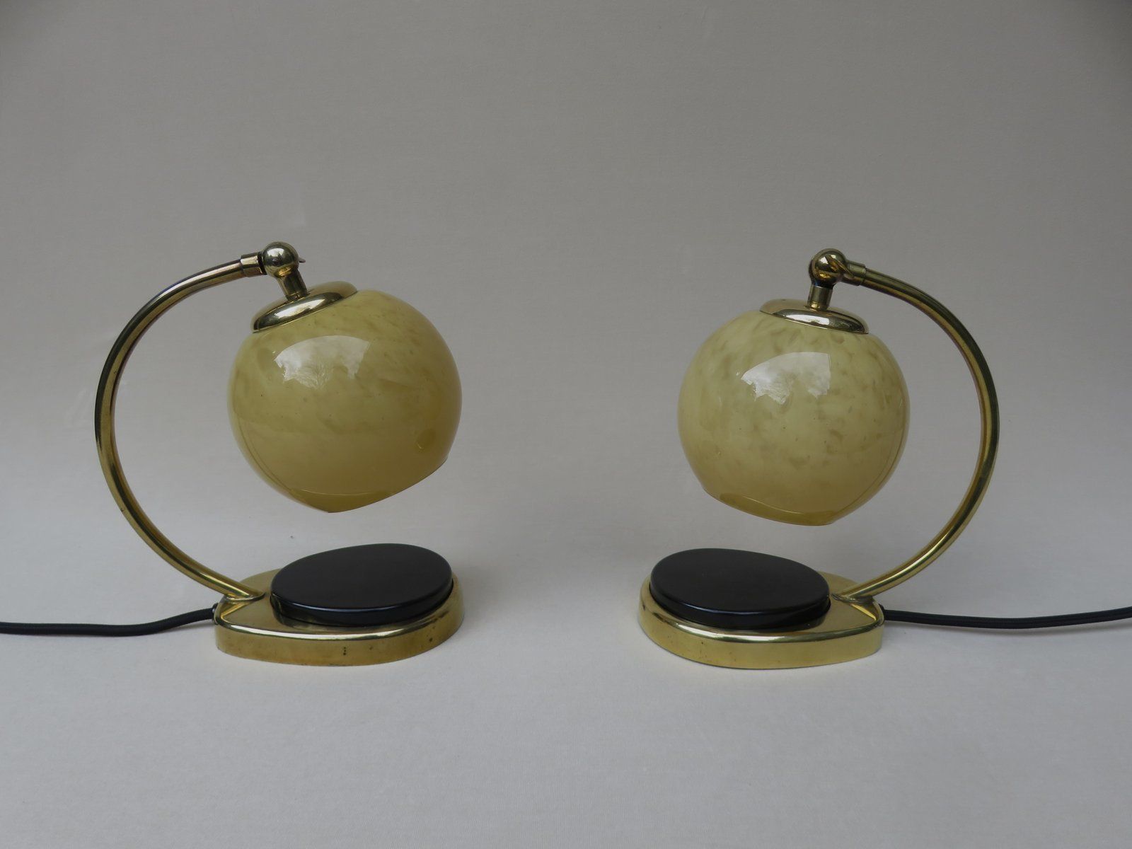 Glass And Brass Table Lamps By Marianne Brandt, 1950s, Set Of 2