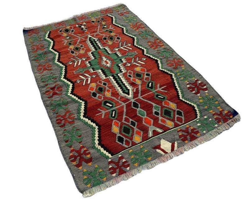 Vintage Kelim Teppich 155x100cm , Antiker Türkisch Kelim Teppich, Vintage Turkish Eshme Kilim Rug photo 525.0