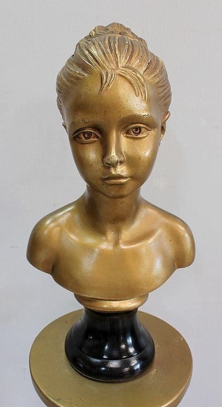 Bust Of A Girl And Twisted Column, In Golden Plaster   1900/1920 photo Art