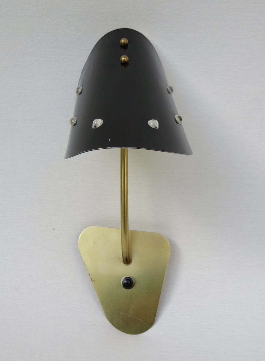 Extraordinary Italian Brass, Black Lacquered Aluminum, And Glass Bead Sconces, 1950s, Set Of 2 photo vinterior