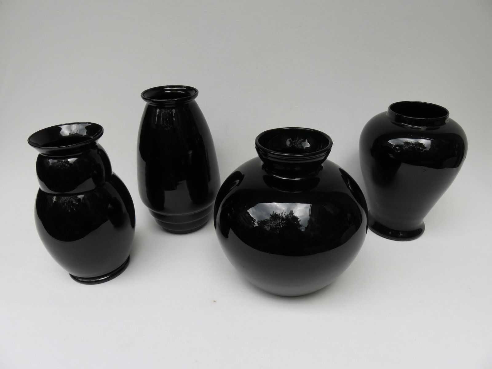 Vintage French Black Glass Vases, Set Of 4 photo furniture