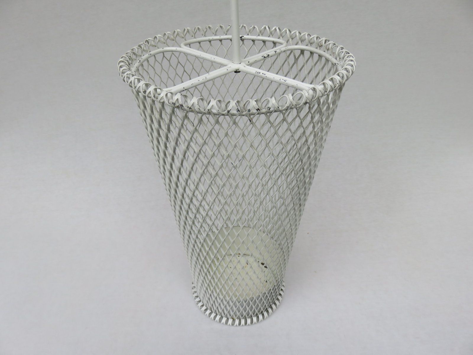 Mid Century White & Yellow Metal & Brass Umbrella Stand, Tray, & Jug, Set Of 3 photo for sale