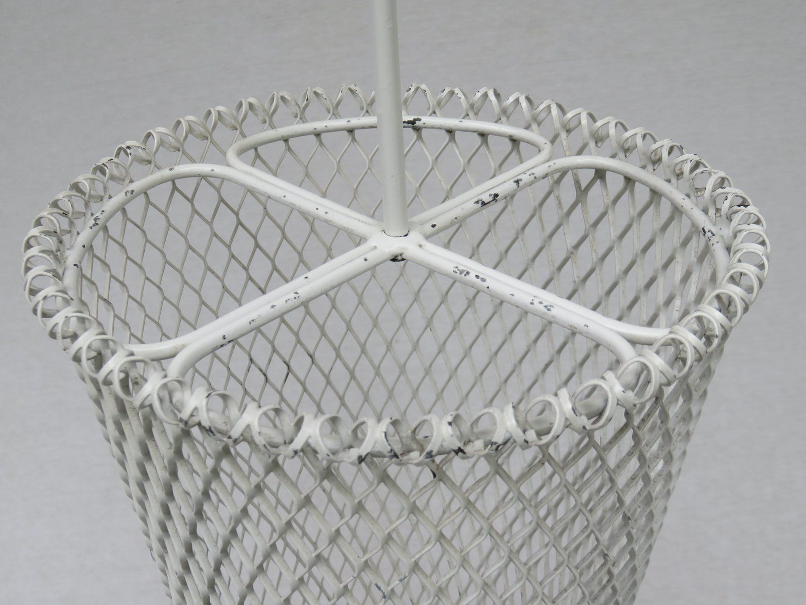 Mid Century White & Yellow Metal & Brass Umbrella Stand, Tray, & Jug, Set Of 3 photo Home Decor