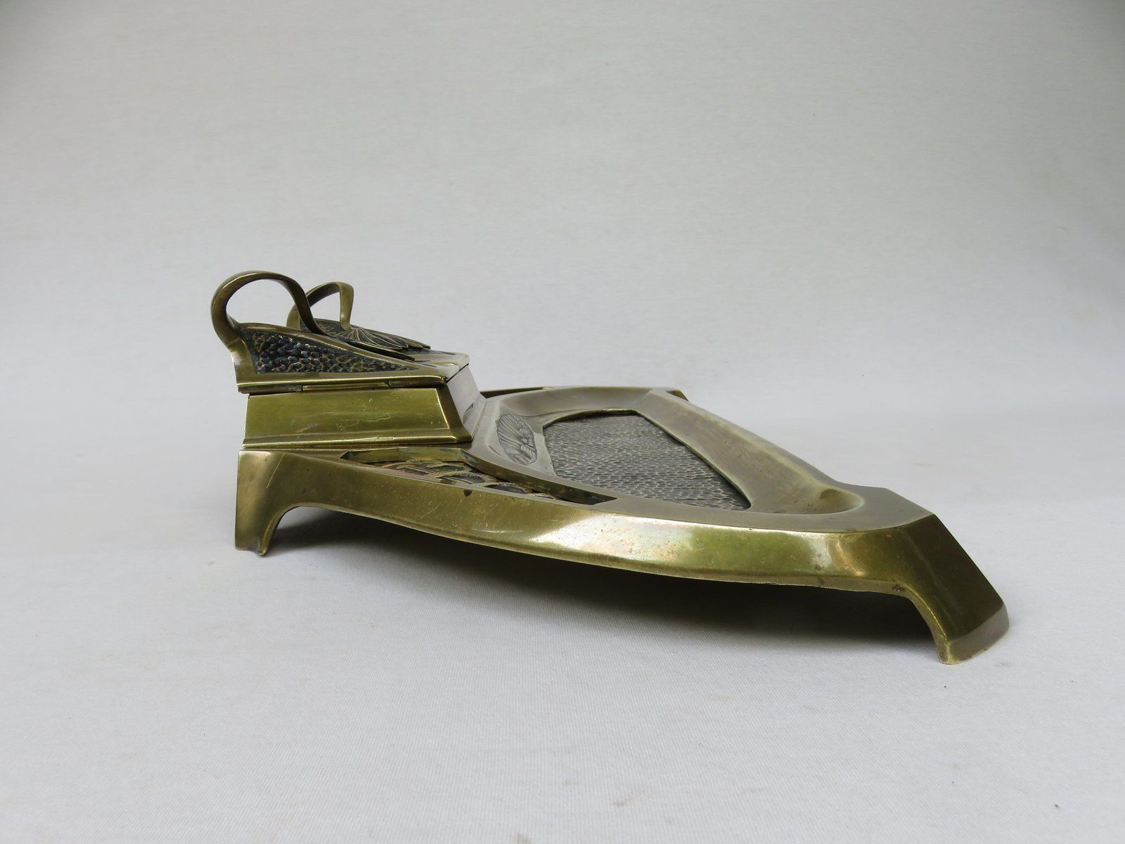Art Nouveau Brass Ink Well With Symbols Of Economy, Trade And Technology photo 2282.25