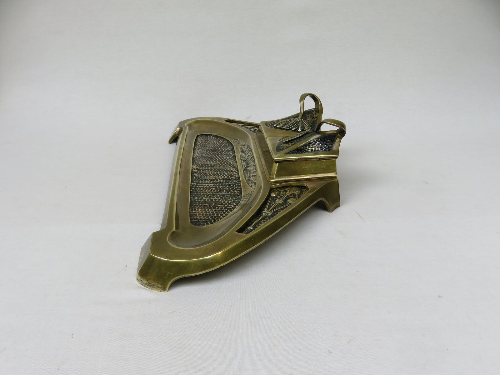Art Nouveau Brass Ink Well With Symbols Of Economy, Trade And Technology photo buy