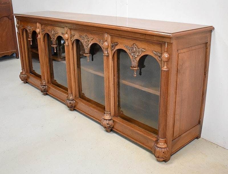 Long Presentation Cabinet, In Walnut, Renaissance Taste   2nd Part Of The 19th Century photo for sale