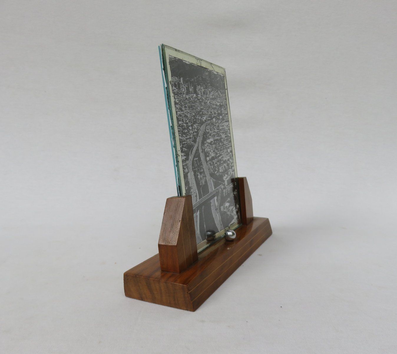 French Art Deco Wood & Chrome Picture Frame photo furniture