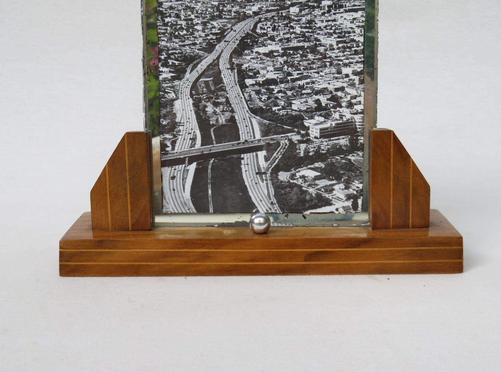 French Art Deco Wood & Chrome Picture Frame photo Home Decor