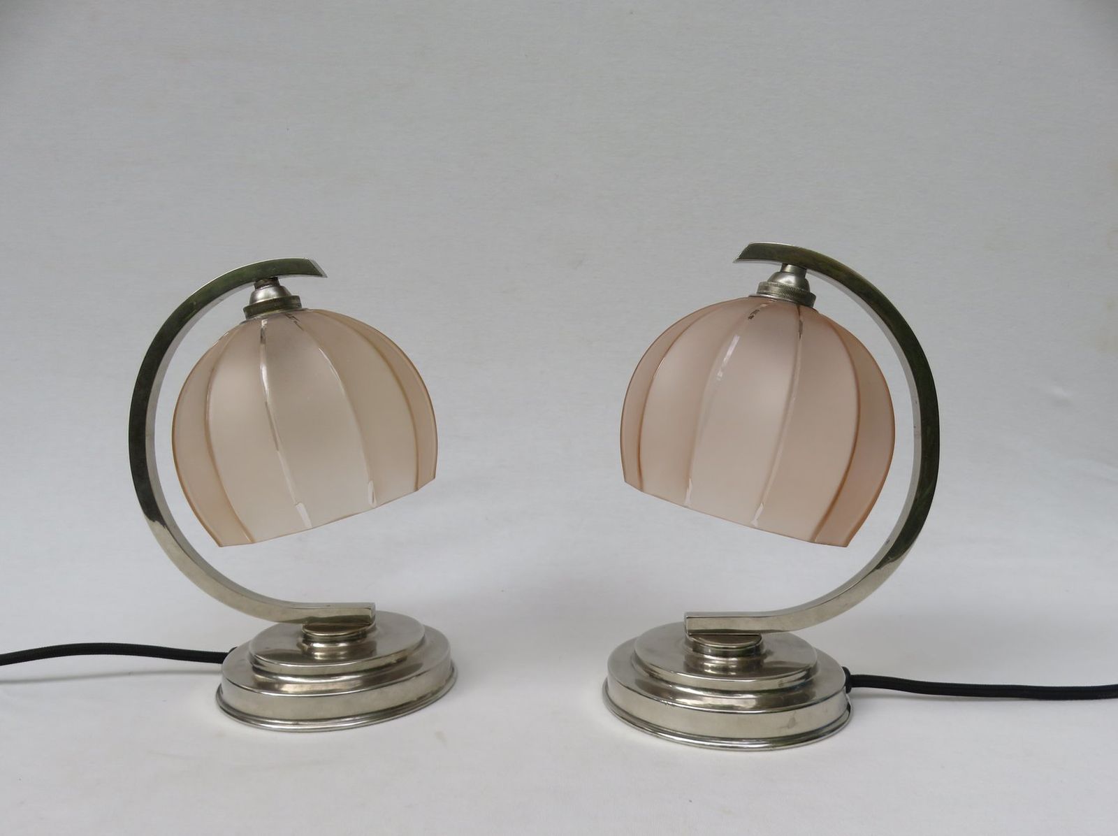 Elegant French Art Deco Small Table Lamps, Set Of 2