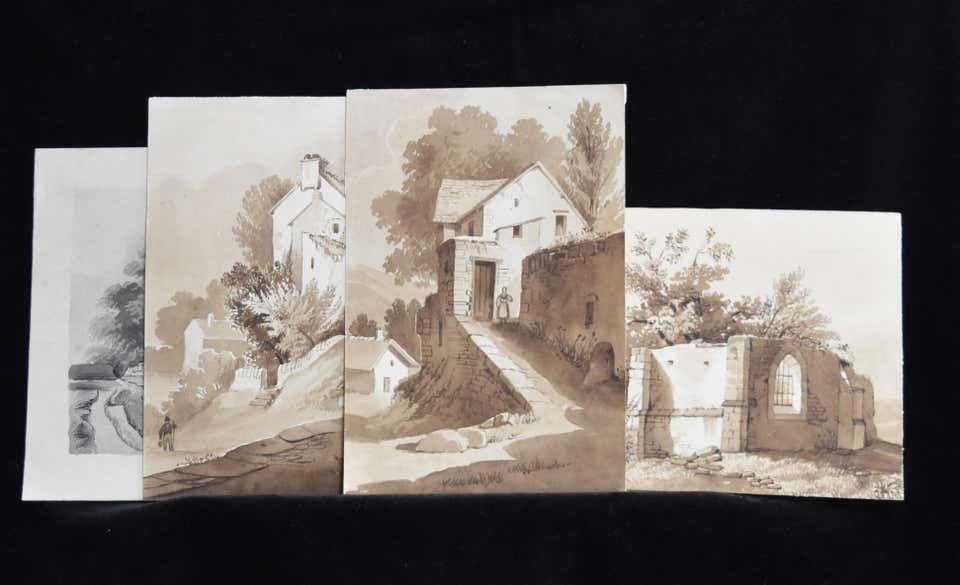France 19th Century, A Set Of 6 Drawings, Landscapes And Farms, Ink Wash On Pape 1843