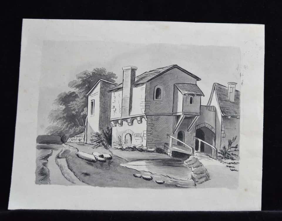 France 19th Century, A Set Of 6 Drawings, Landscapes And Farms, Ink Wash On Pape 1843 photo Art