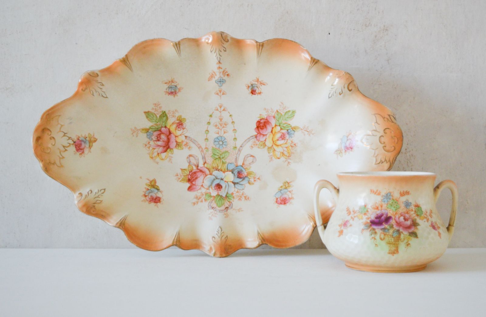 Vintage Crown Devon Dish And Pot, Edwardian Antique Circa 1909 Fieldings And Co Stoke On Trent England